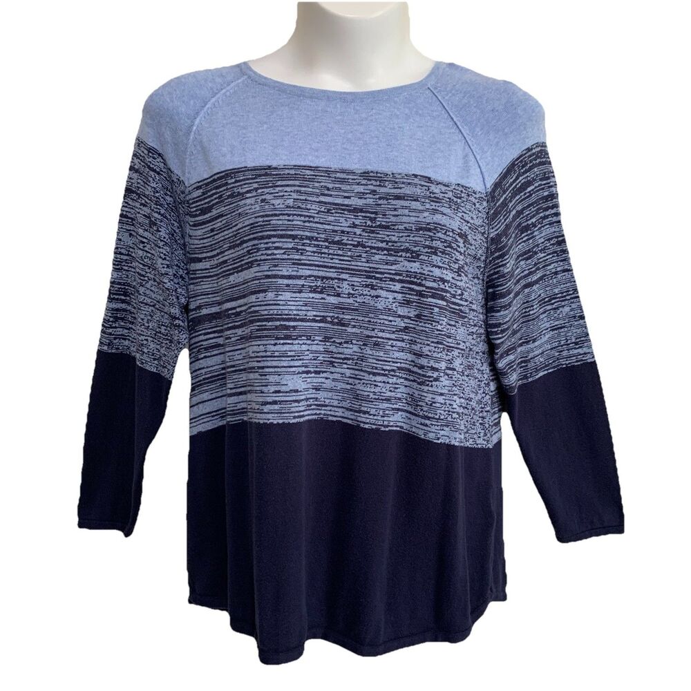 Karen Scott Sweater Tunic Top Womens Size XL Blue Colorblock Knit Long Sleeve